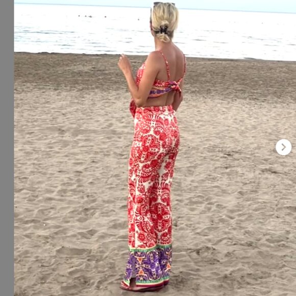 NEW Zara Satin Effect pyjama style Wide Leg Side Slit Pants in Orange, Sz S - Picture 10 of 16